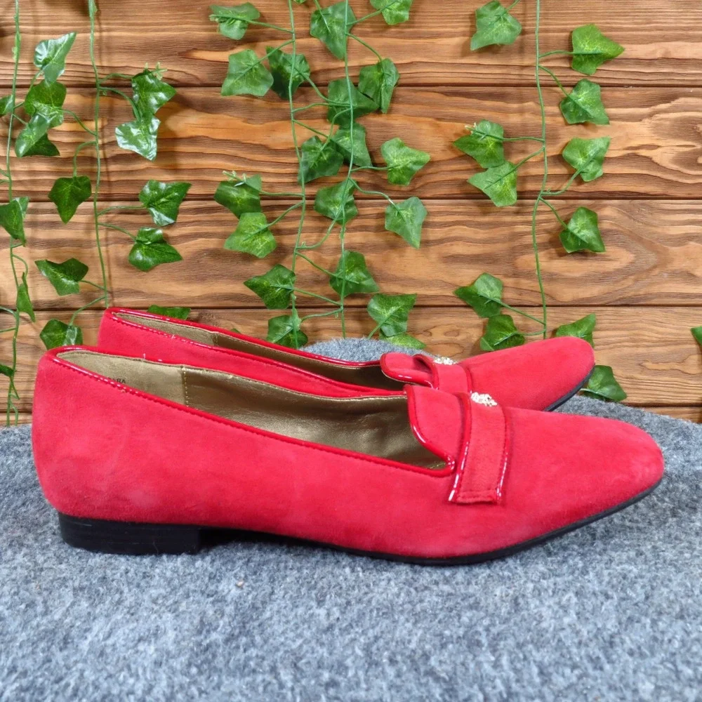 Anne Klein Akidara‎ Women Loafers Size 6M Business Casual Red Suede Patent Trim